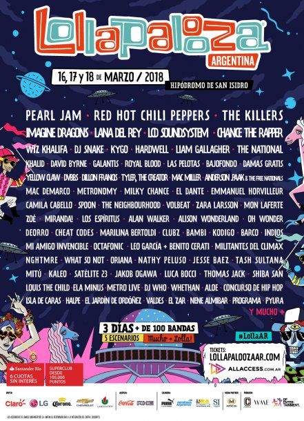 El line up Lollapalooza 2018