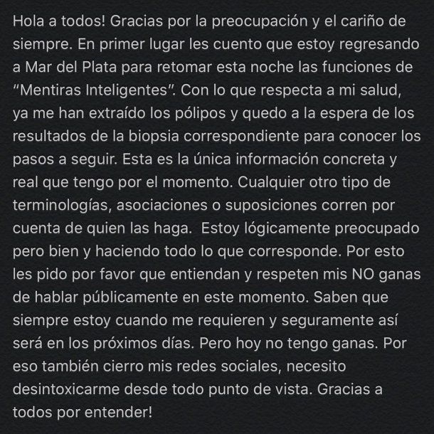 El comunicado de Fede Bal sobre su salud