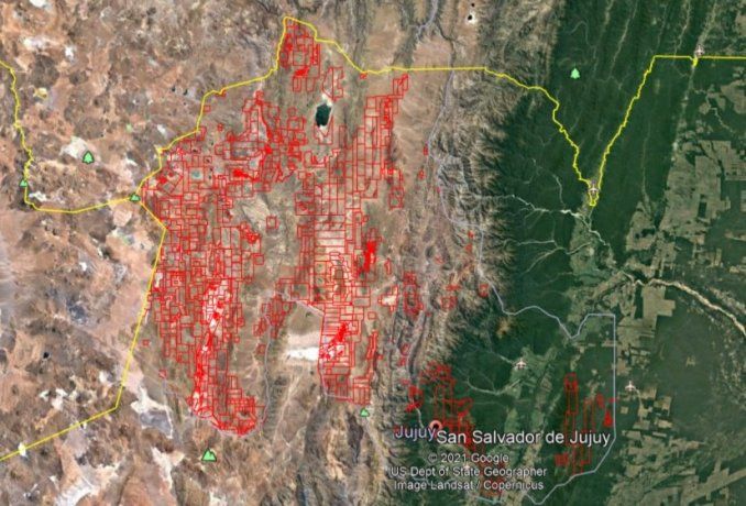 El mismo mapa de la provincia, sin distinción de colores. Fuente: Secretaría de Minería e Hidrocarburos de Jujuy. 